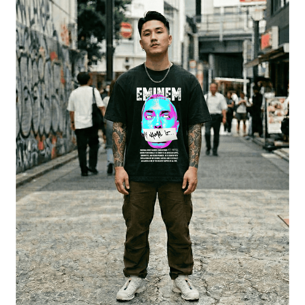 Camiseta Oversized Streetwear Masculino Casual Grande Moda Camiseta Eminem Hip Hop Streetwear