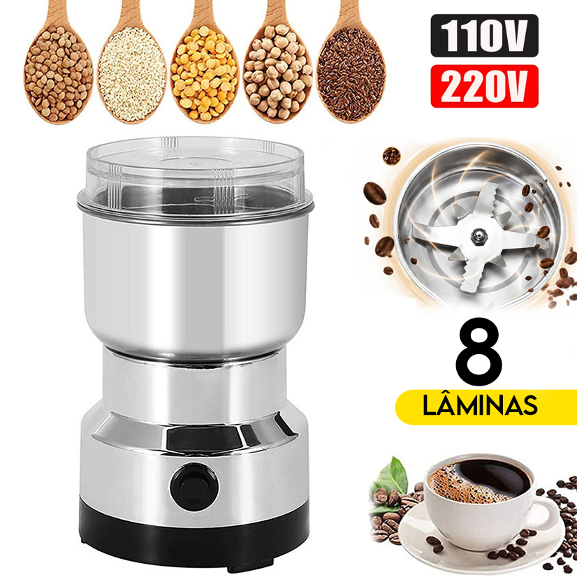 Moedor De Café 110v ou 220v Elétrico Grãos Aço Inox 8 Lâminas