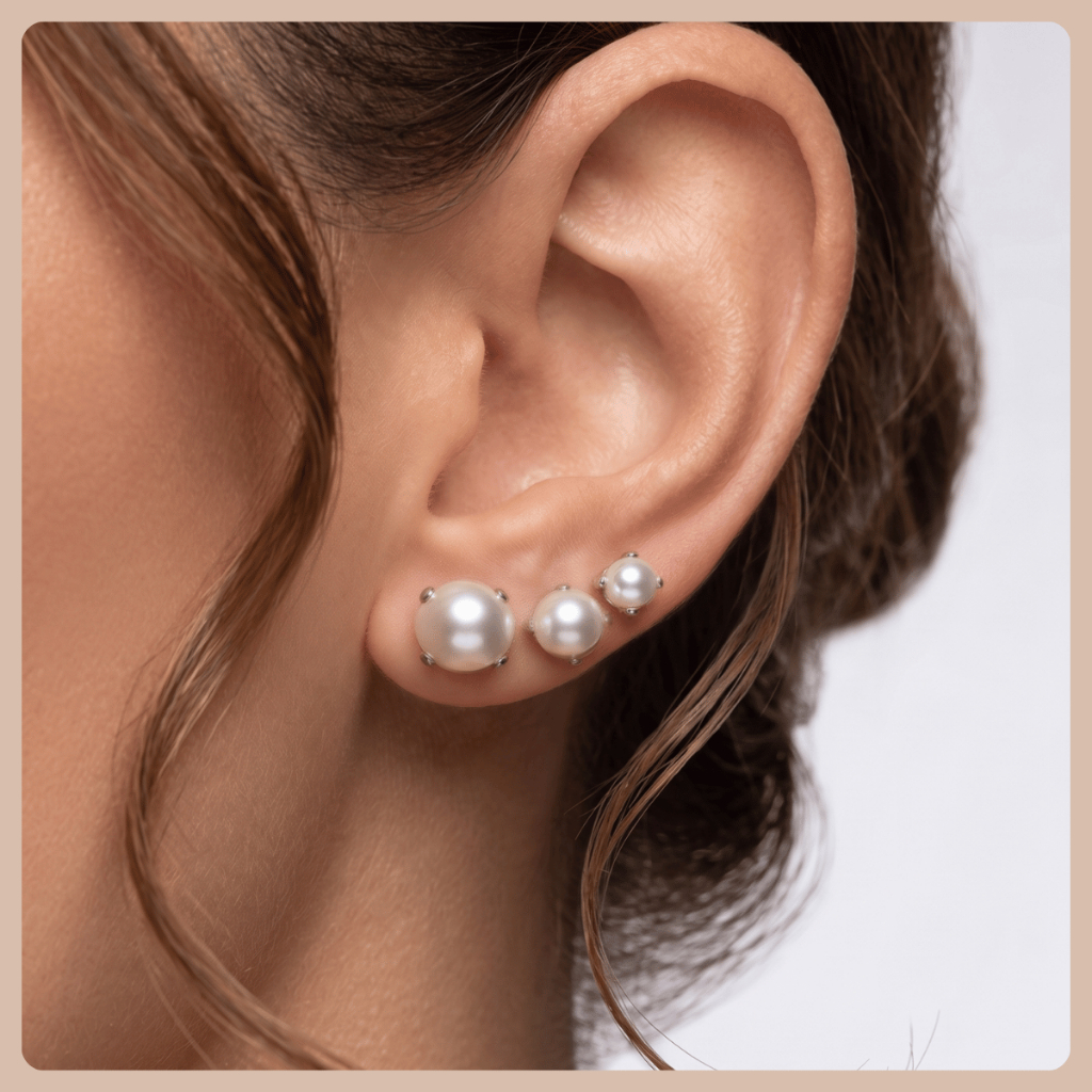 Kit Trio brinco de Aço Cirúrgico de Perola Inoxidável 100% Antialérgico Feminino Moda