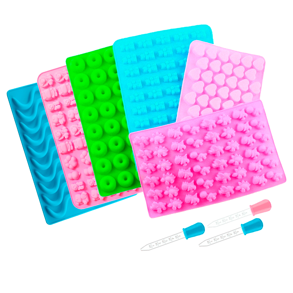 Kit 6 Formas Molde Silicone Bala Gummy Bear Gelo Gelatina Doces Bala Gominha Confeitaria Conta Gotas