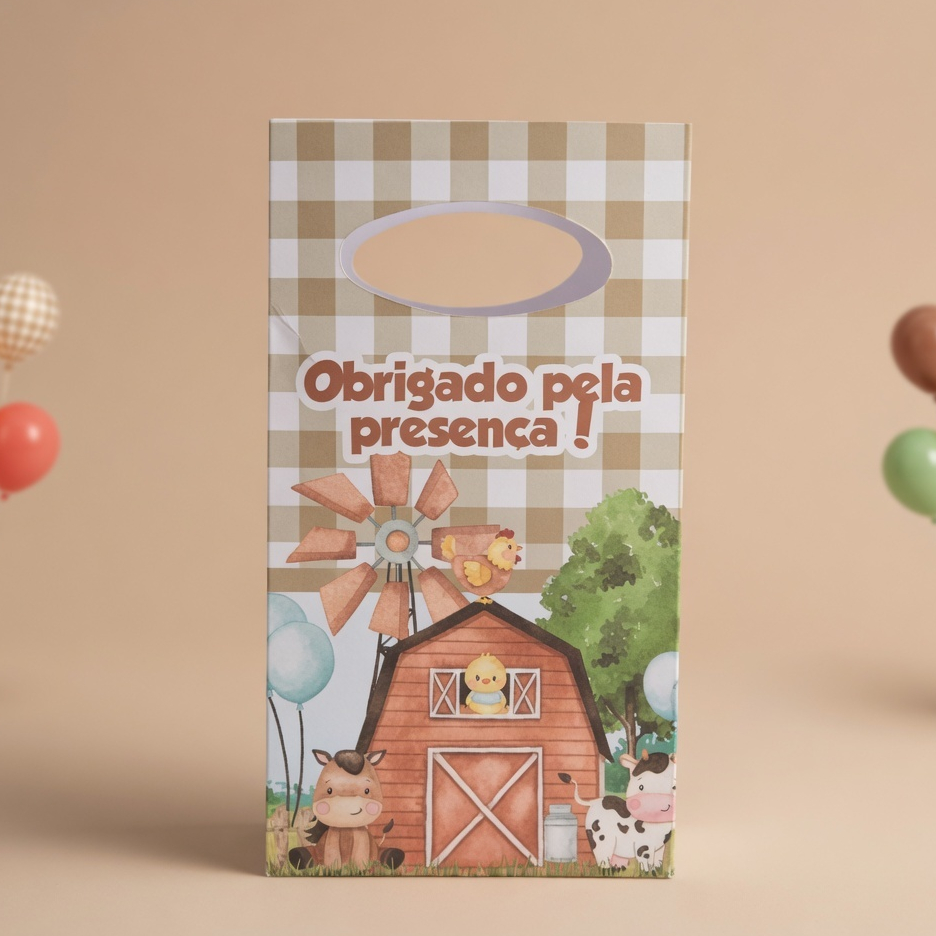 Sacolinha P Fazendinha Marrom/ Para Festa Infantil/ Lembrancinha para Aniversário