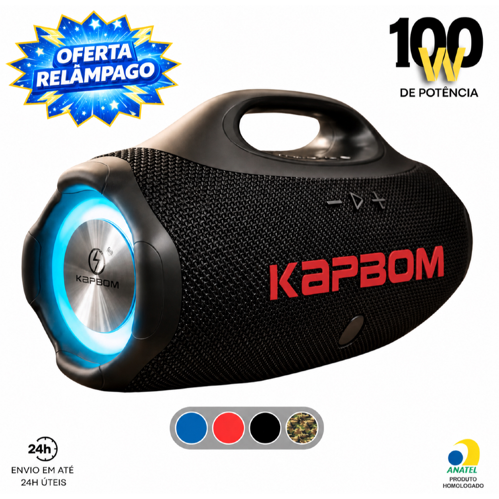 BOOMBOX 4 Caixa de Som POTENTE 100W / 50W RMS Portátil Bluetooth Rádio FM TWS AUX Prova D' Água