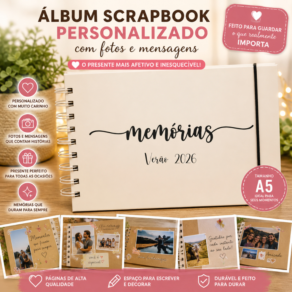 Álbum Scrapbook Personalizado | Presente Criativo e Afetivo | Álbum de Memórias A5