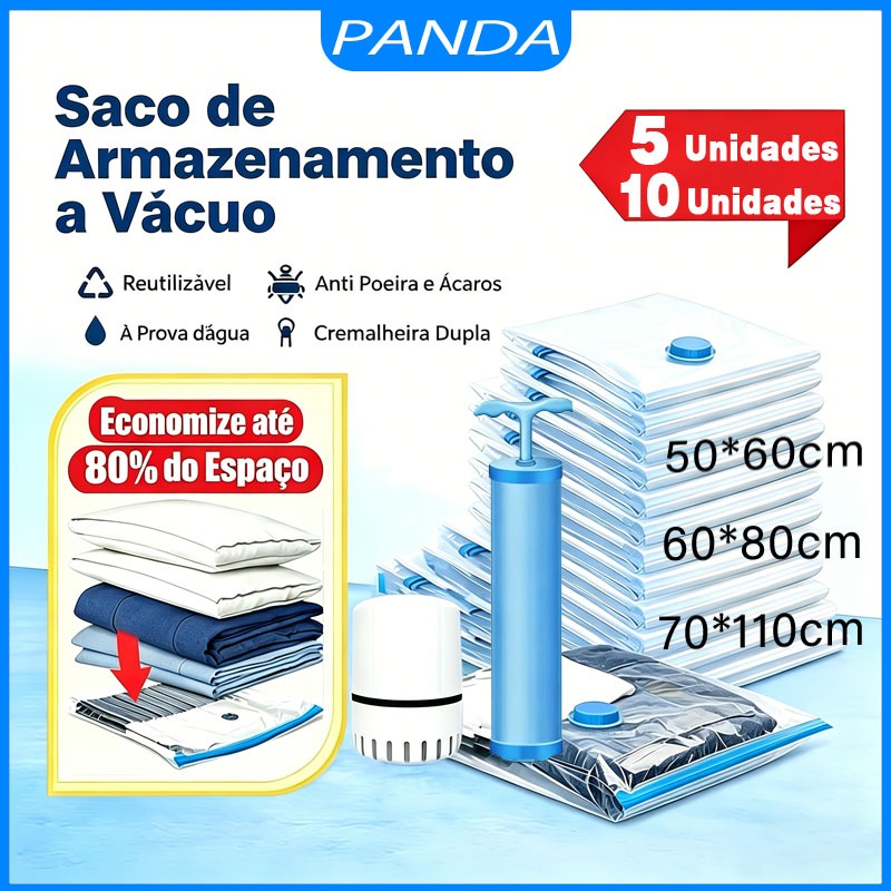Kit 5 ou 10 Saco A Vácuo Grande Organizador Edredom Coberto Mala Roupa De Cama com bomba elétrica Tamanho Grande 110x70