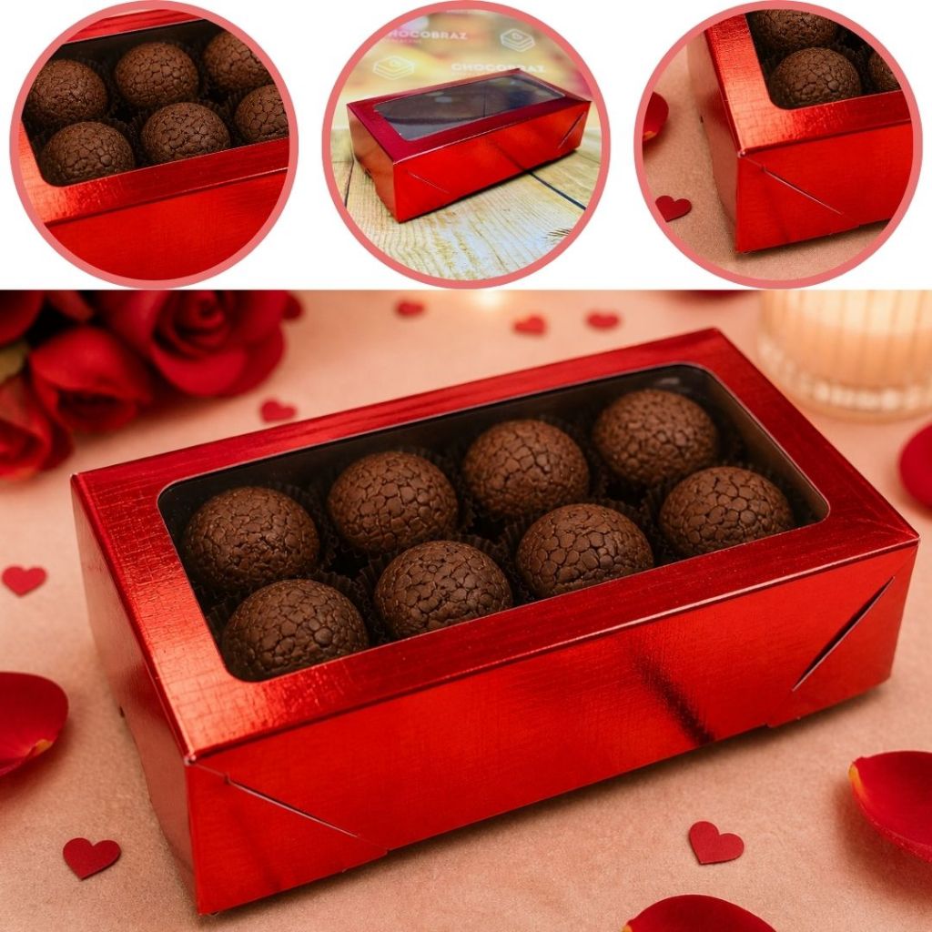 10~50 CAIXA LAMINADA C/ VISOR (08 DOCES) 4x16x8 cm VERMELHO 4680 (CHOCO)