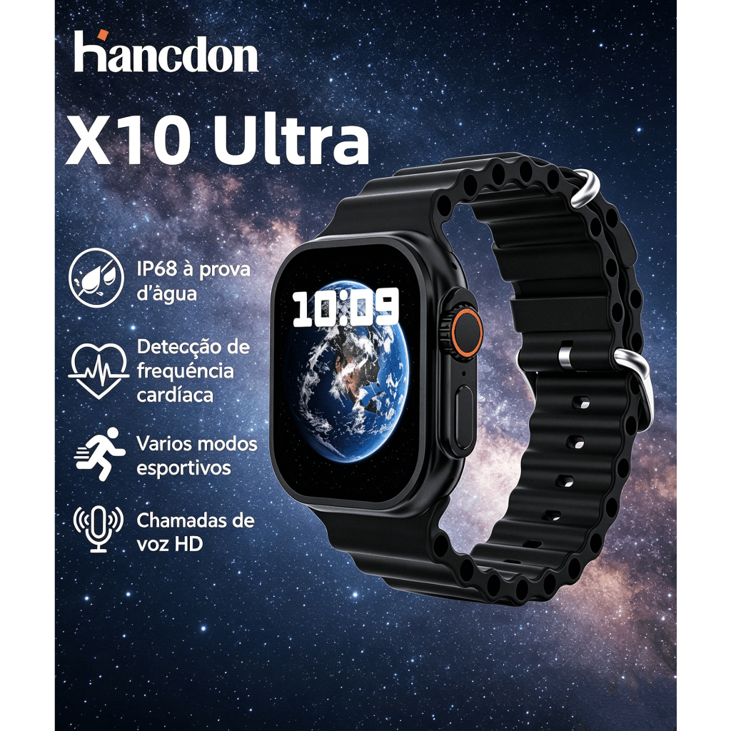 Relógio inteligente  X10 Ultra: monitor de frequência cardíaca, relógio esportivo, reprodutor de música