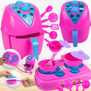 Kit Cozinha Infantil Fogão Airfryer Jogo Panelinhas De Brinquedo Cooktop Comidinha Educat…