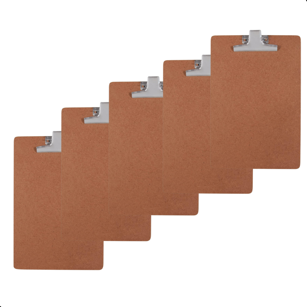 Kit 5 Prancheta A4 Ofício HDF Souza Madeira com Prendedor Metal Resistente Profissional Durável