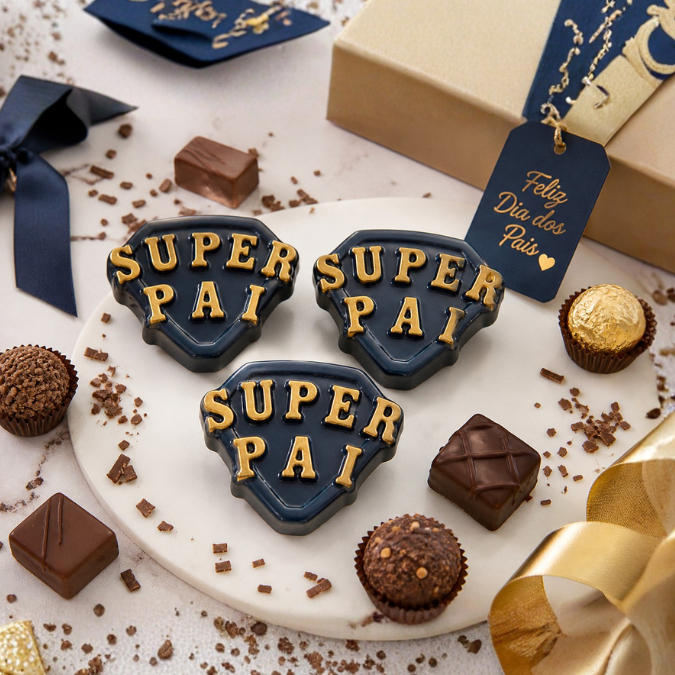 1~10 Forma Simples Cód. 9995 - Escudo Super Pai, Em Acetato BWB Para Bombom e Doces, Dia Dos Pais (CHOCO) · foto 2