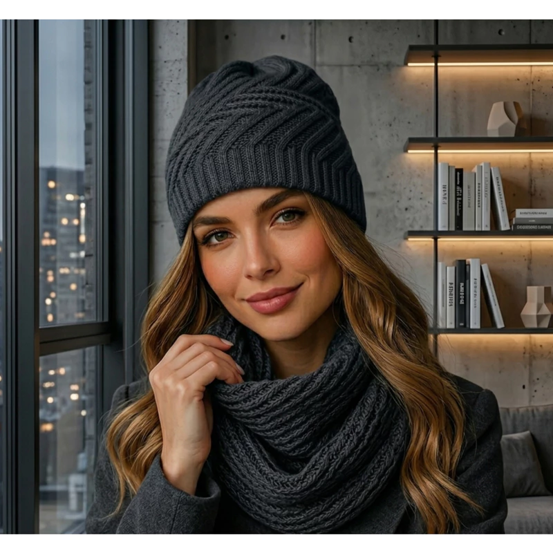 Kit Touca Gorro Sem Pompom + Cachecol Gola Feminino Inverno Luxo Quentinho Elegante Tricot Premium