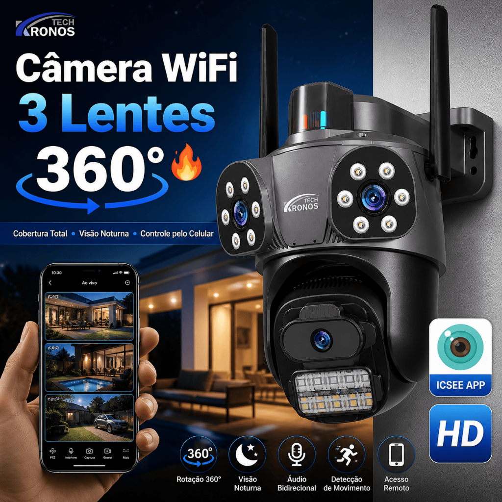 Câmeras de Segurança A35 3 Lentes – IP66 Detecção de Movimento App ICSEE Externo