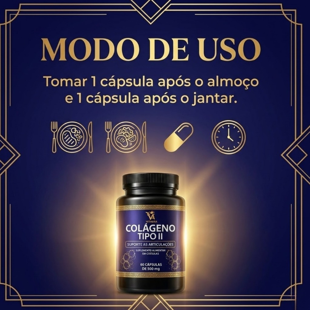Colágeno Tipo 2 60 Cápsulas 500mg Alta Absorção Suporte para Joelhos Ossos Articulações Mobilidade — imagem 2 de 2