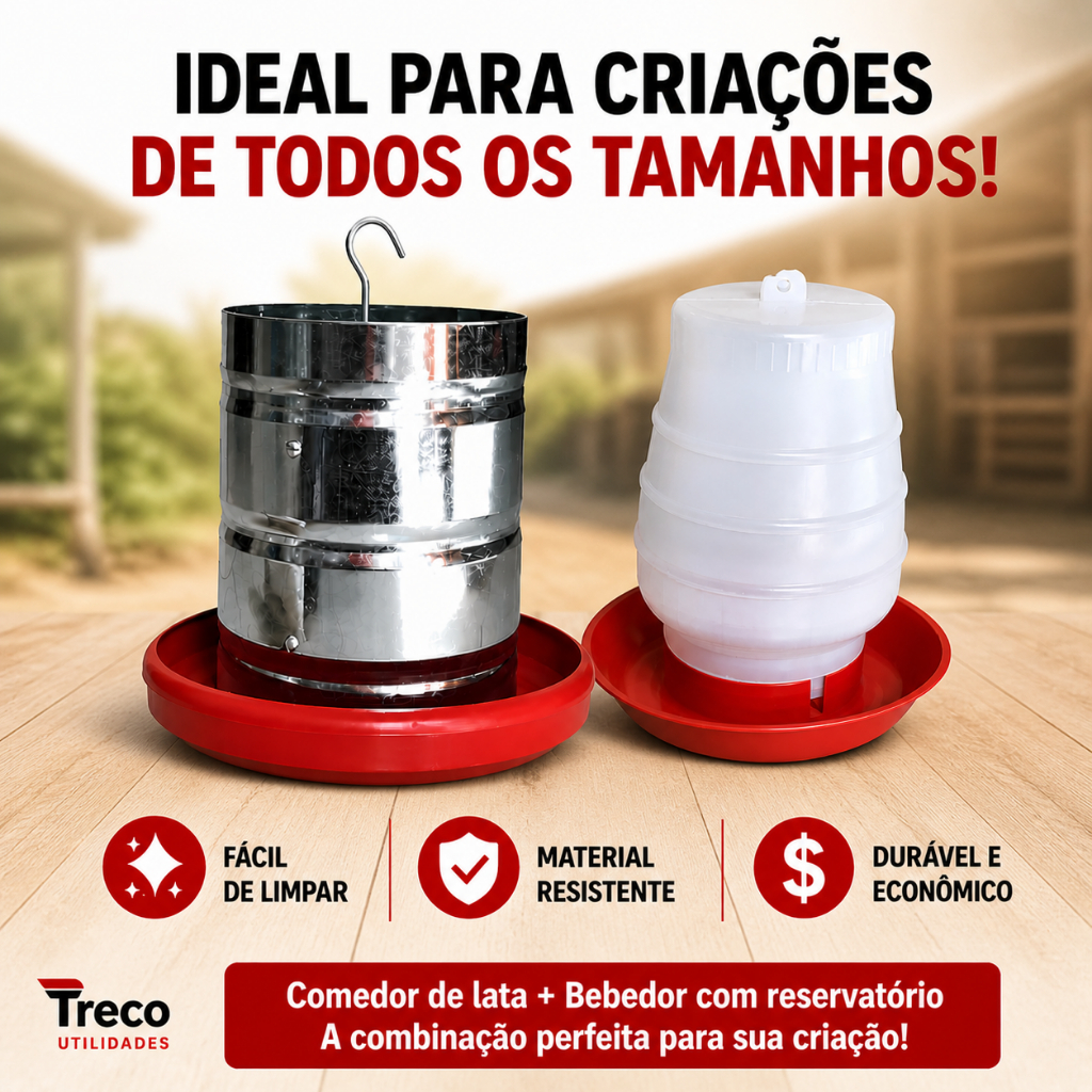 kit Comedodor de LATA Automático Bebedouro Para Criação de Aves Galinha da Angola Frango Codorna