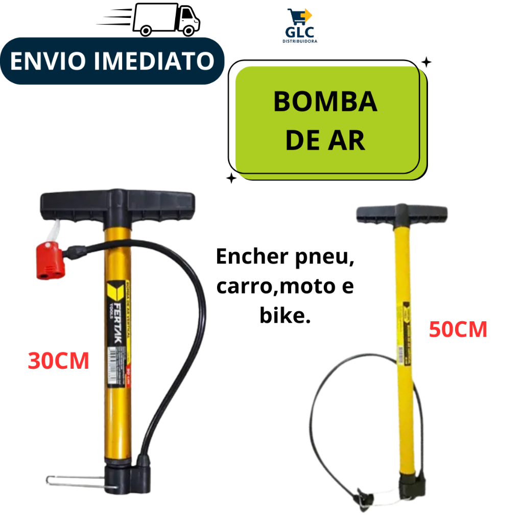 Bomba De Ar, Para Encher Pneu de Carro, Moto e Bicicleta - Fertak