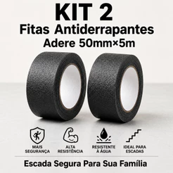 Fita Antiderrapante Preta Kit 2 Rolos 50mm 5m Escada Rampa Piscina Piso Antiderrapante 10 Metros