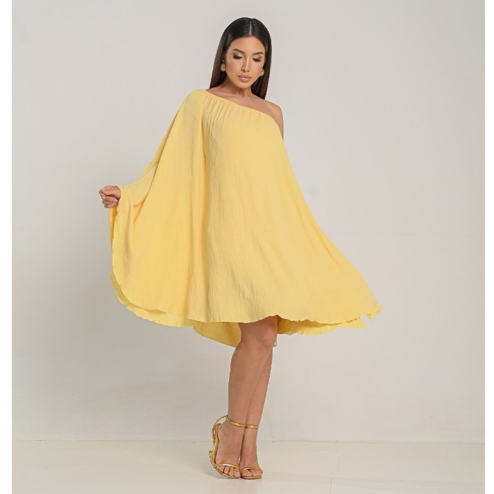 Vestido Feminino Curto Luana Estilo Casual Festa Um Ombro Só