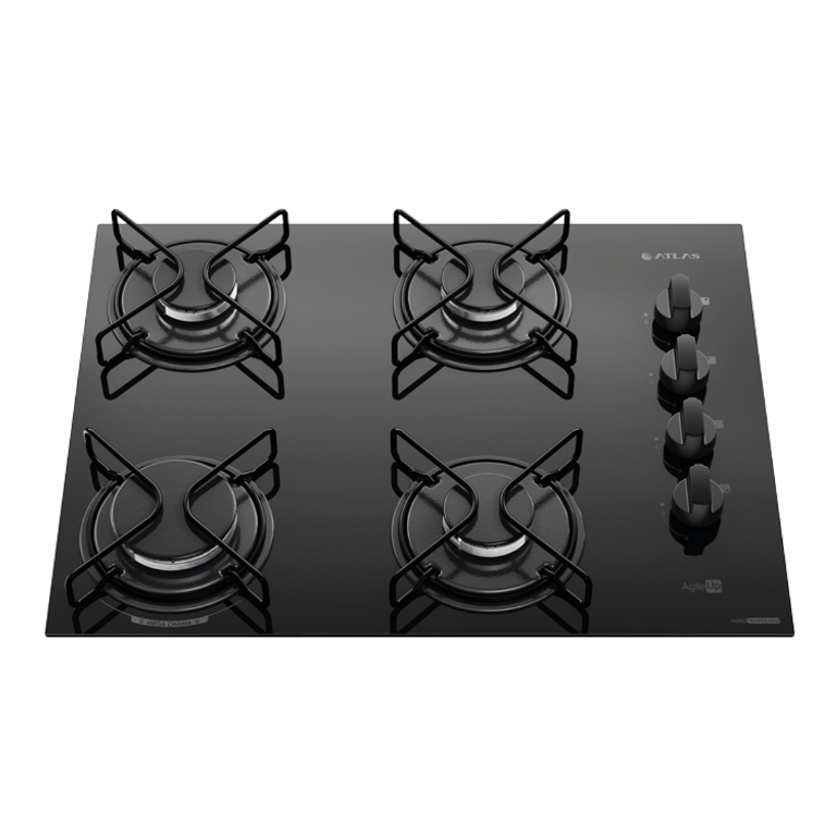 Imagem Cooktop Atlas Agile Up 4 Bocas - Mesa de Vidro com Queimador Mega Chama 2.85kW - Bivolt
