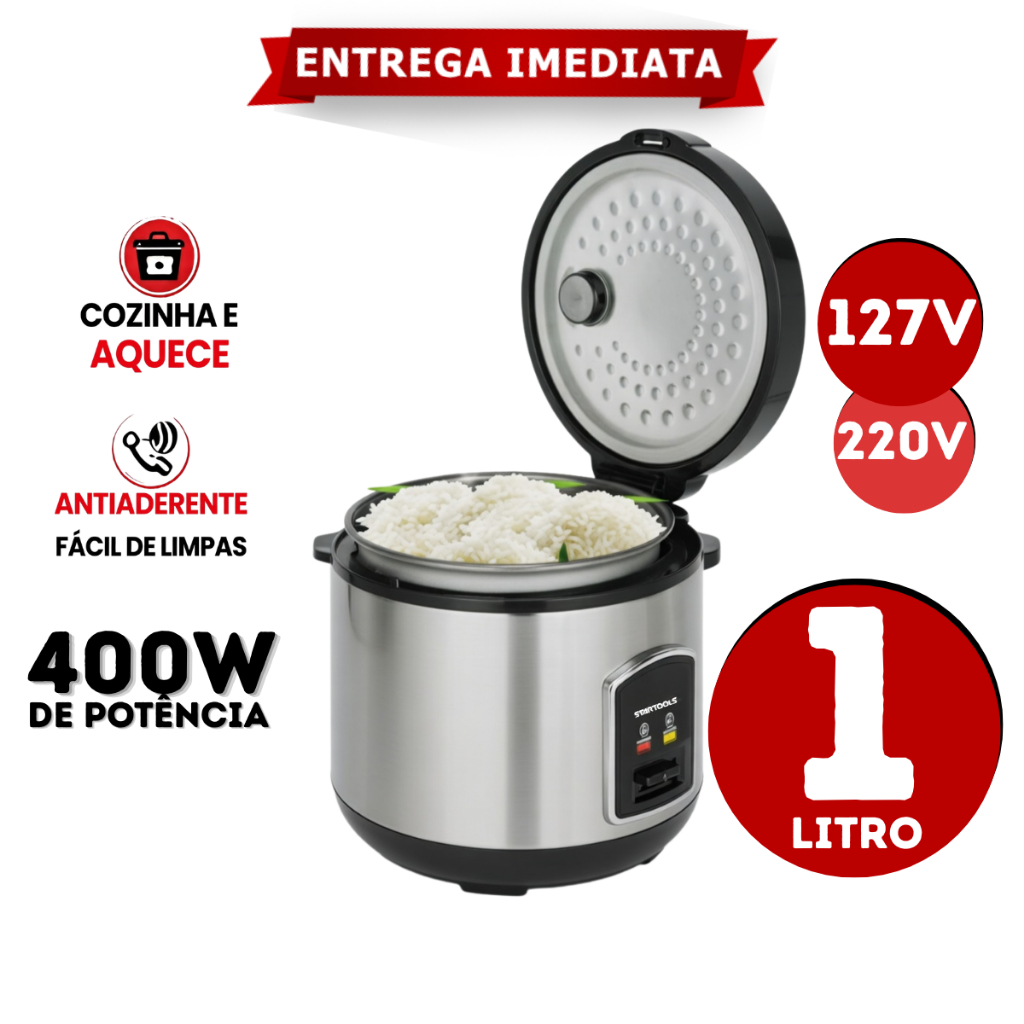 Panela De Arroz Elétrica 1 Litro 5 Xícaras 127v ou 220v Antiaderente