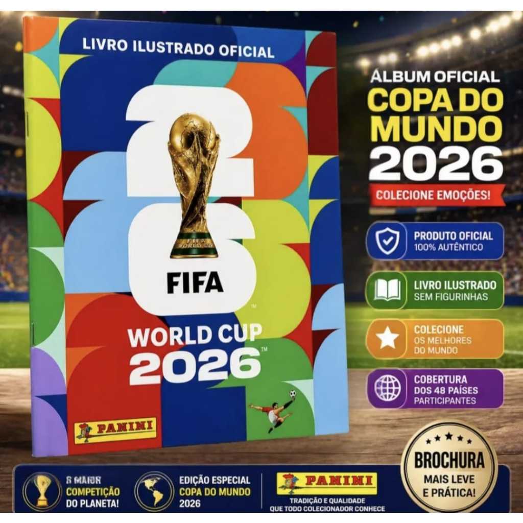 Album Copa do Mundo 2026 Oficial 111 paginas Album Capa Mole Gratis 7 Figurinhas Copa do mundo
