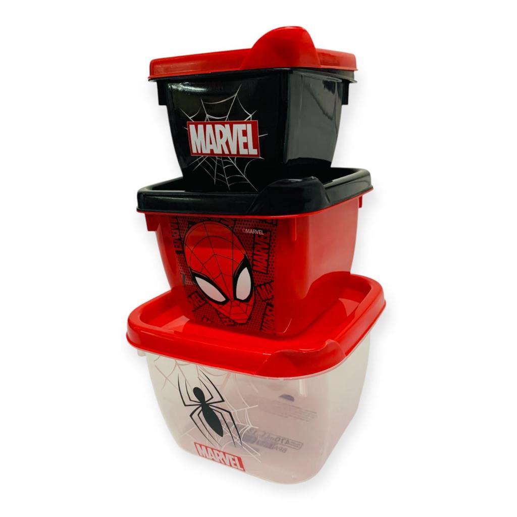 Conjunto 3 Potes Plástico Conect Prático Infantil - Homem Aranha