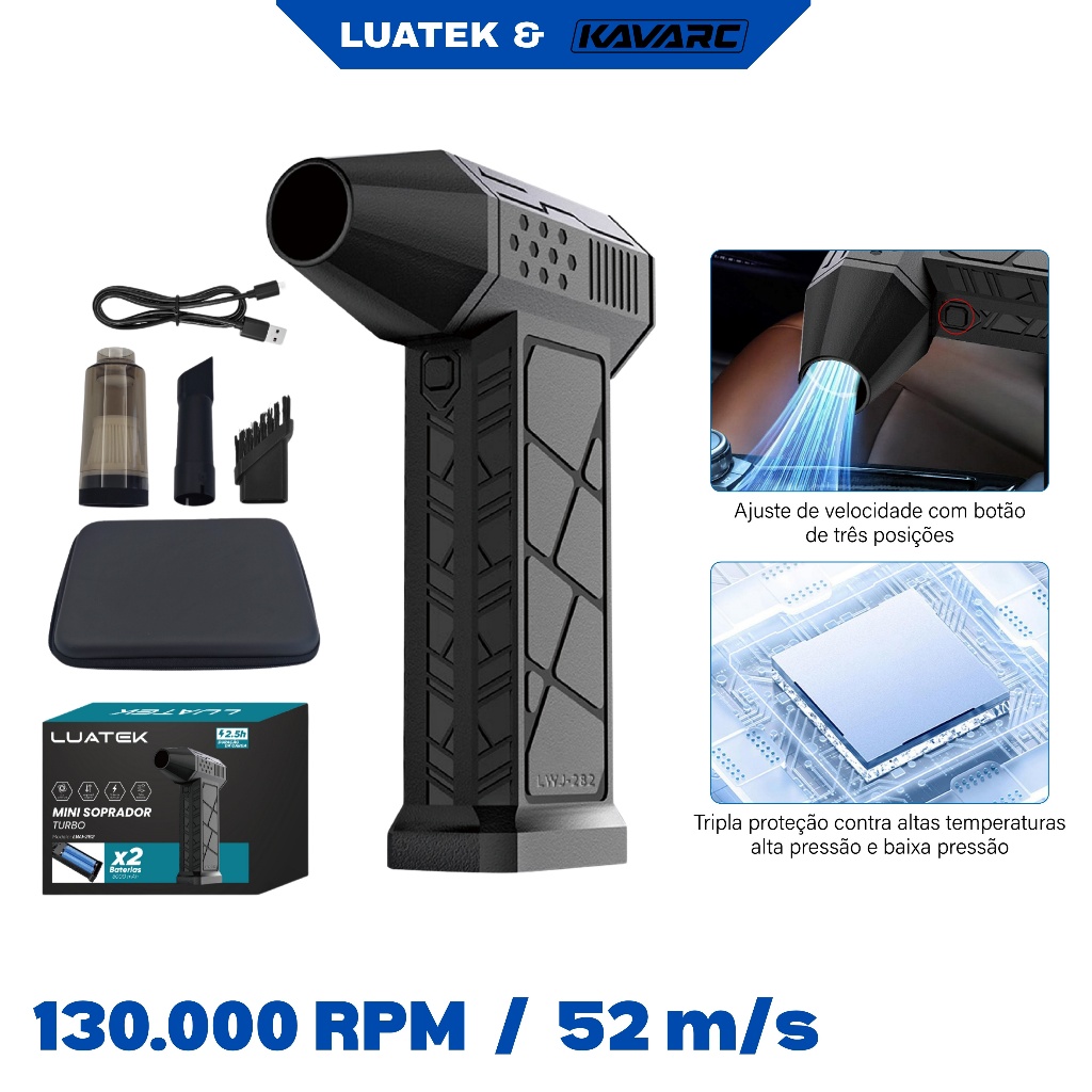 Mini Soprador LUATEK LWJ-281 (Kit Simples) / LWJ-282 (Kit Completo)-52m/s Velocidade Ajustável