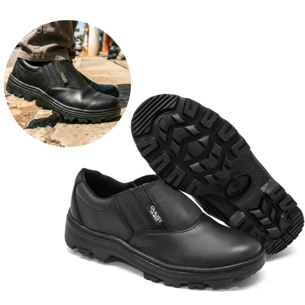 Bota Botina De Segurança Masculina Para Trabalho EPI Couro Com Bico PVC Resistente