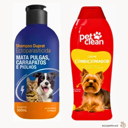 KIT Shampoo Anti Pulga + Condicionador 700mL Pet Clean para Cachorro e Gatos - Mata Pulga, Carrapato