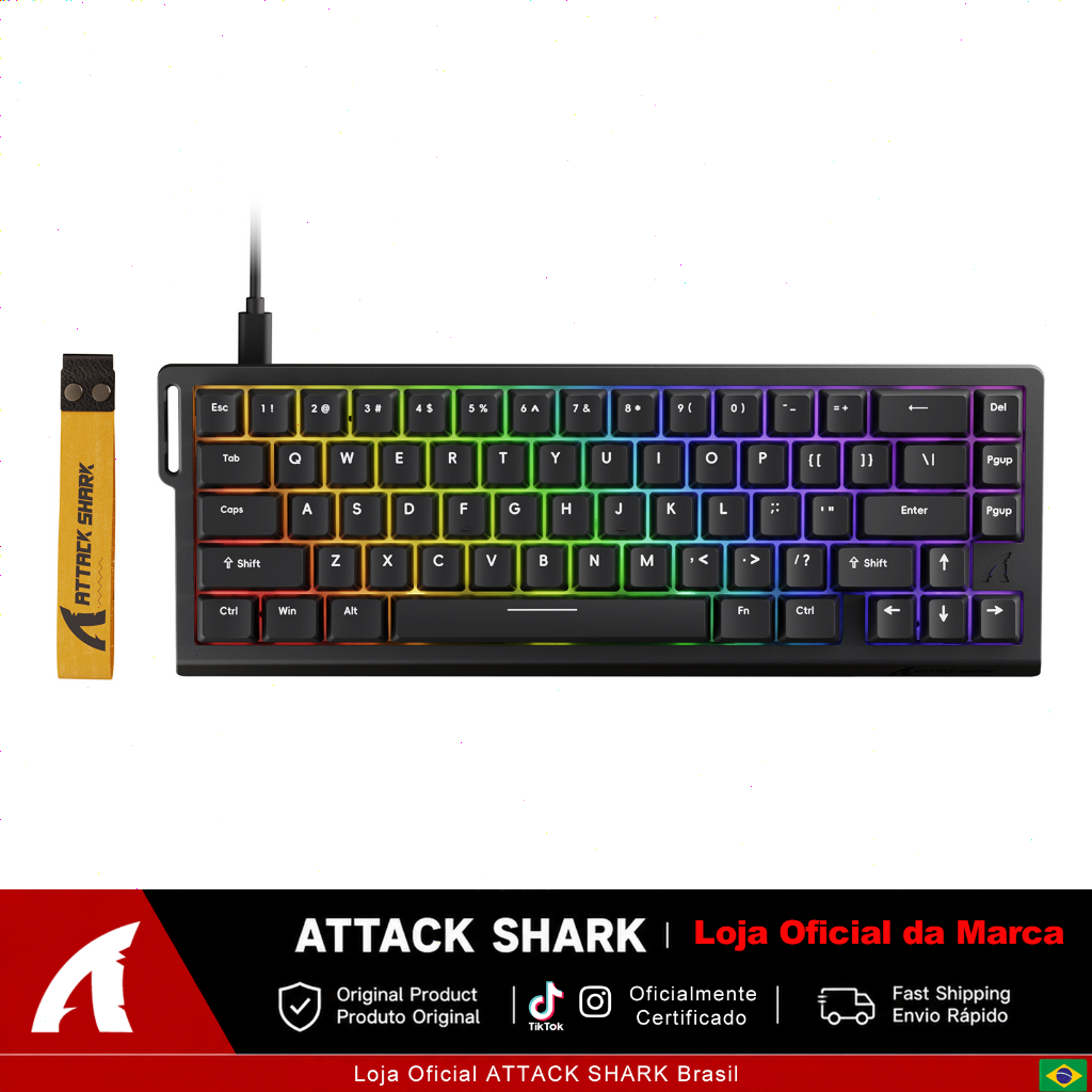 ATTACK SHARK X68 HE Teclado Mecânico 60% com RGB, Switches Magnéticos Hall Effect, 8K Polling