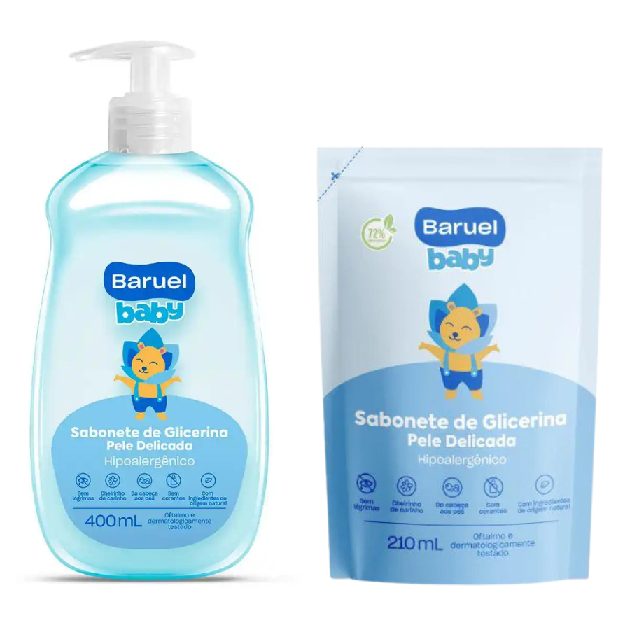 Kit Sabonete Líquido de Glicerina Baruel Baby Pele Delicada 400ml + Refil 210ml