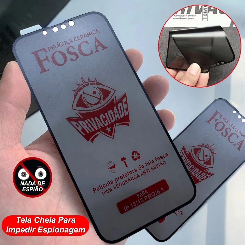 Película 3D 9D Ceramica Privacidade Anti Spy para IPhone14 13 Pro Max/ 12/ 11/ XR/ XS/ 7/ 8 Plus