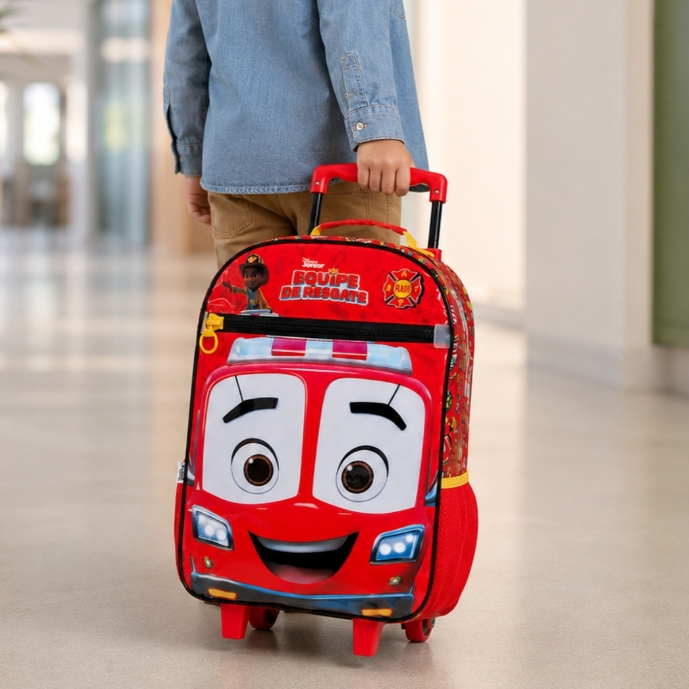 Mochila Escolar de Rodas Menino Menina Infantil Equipe Resgate Carro Oficial