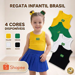 Regata Infantil menina Brasil Copa do mundo Bordada Canelada Ribana Blogueira
