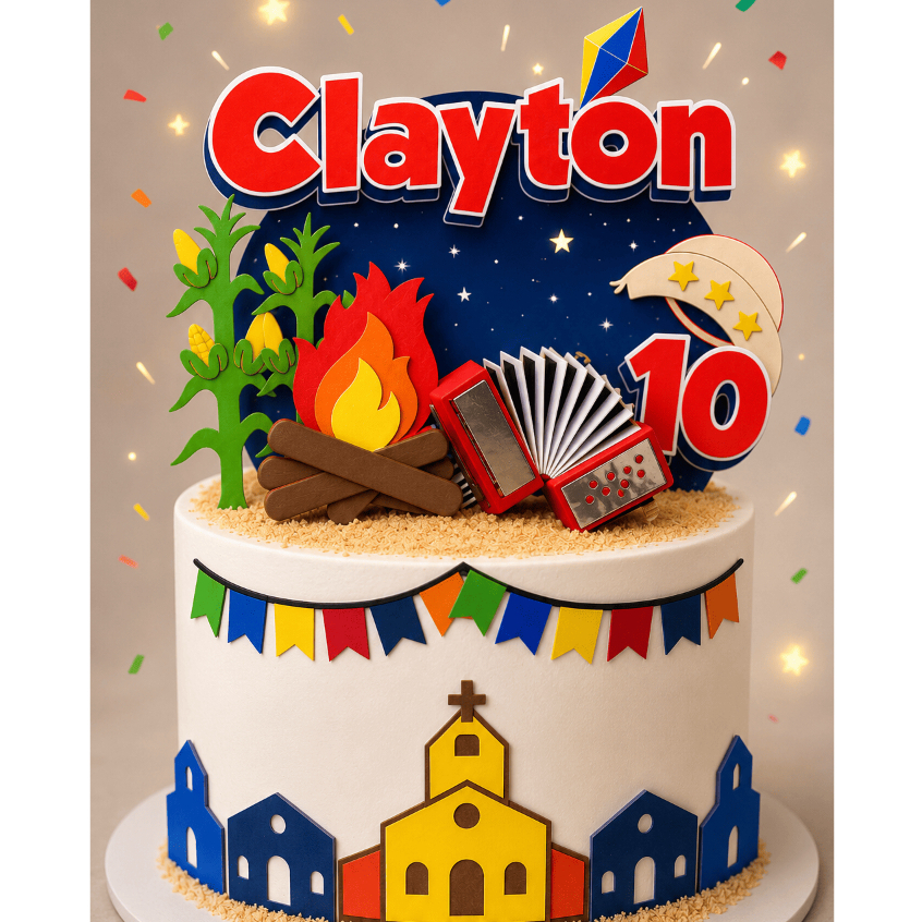 Topper de Bolo Festa Junina | Personalizado com Nome e Idade | Decoração Arraiá