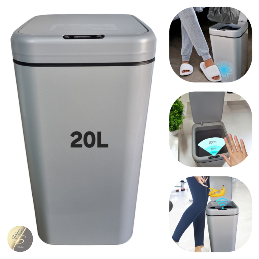 Lixeira Automática Com Sensor Inteligente Cinza 20L Grande Volume Anti Odor
