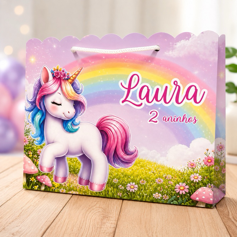 Sacolinha Unicórnio Personalizada Festa Infantil – Lembrancinha Luxo Aniversário Menina – Sacola Personalizada
