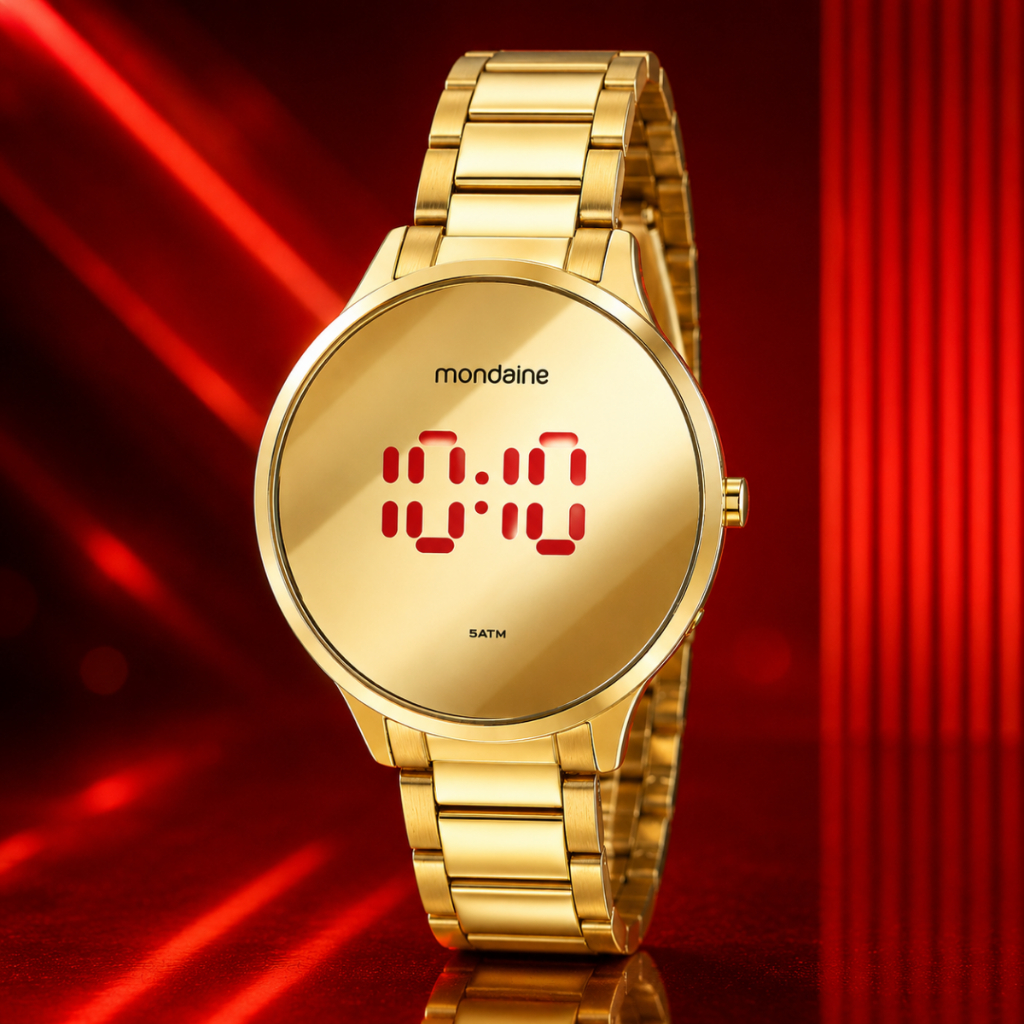 Relógio Feminino Mondaine Digital Led Dourado Original