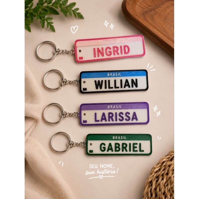 Kit 2 Chaveiros Placa de Carro Personalizados com Nome – Impressão 3D | Escolha as Cores