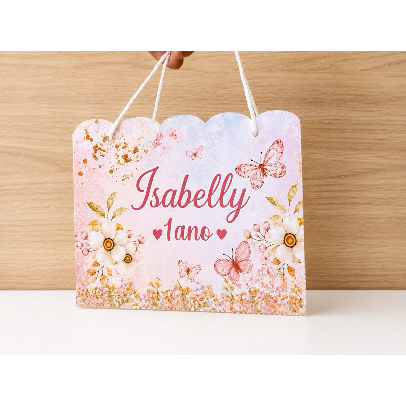 Sacolinha Personalizada Jardim Encantado Borboleta | Sacola Papel Offset Alça Festa Infantil  Lembrancinha Pegue monte