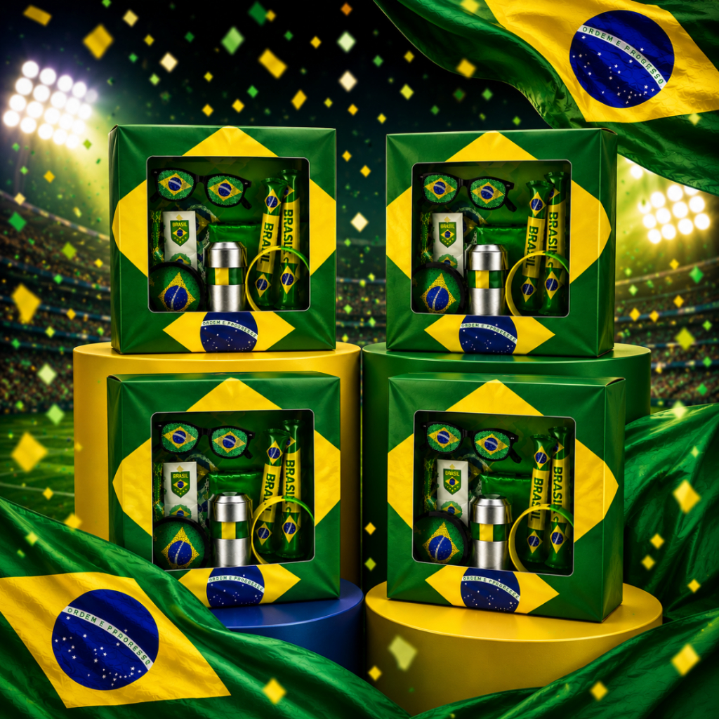 4 Kits Torcedor Copa do Mundo 2026 Brasil 12 Itens Bandeira Brasileira Óculos Pulseira Adesivos