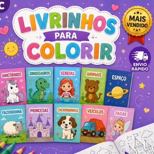 Kit 10 Livrinhos para Colorir – Lembrancinha de Aniversário Infantil Personalizada – Vários Temas