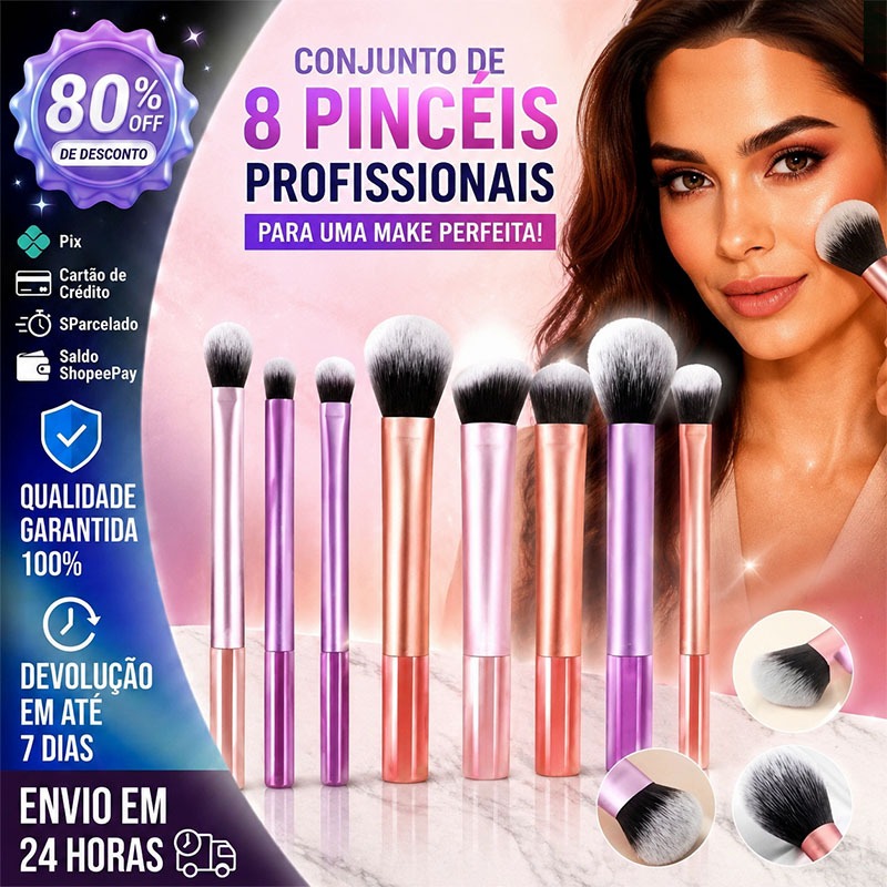 Conjunto De Pincéis De Maquiagem Profissional De Alta Qualidade 8 Peças Pó Solto Blush Ferramentas