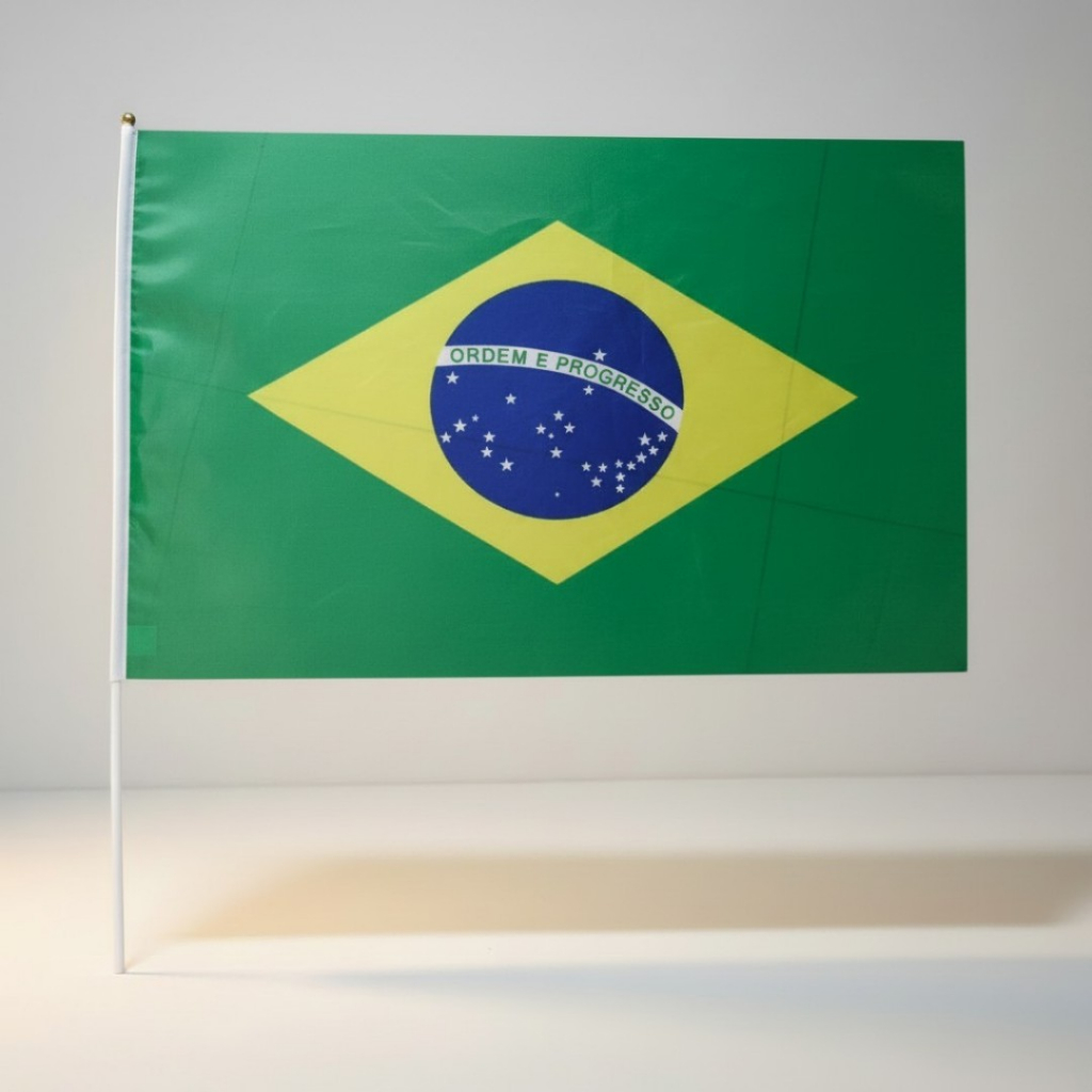 Bandeira Do Brasil Grande 60x90cm Com Haste 90cm Torcida Seleção Brasileira E Eventos Premium