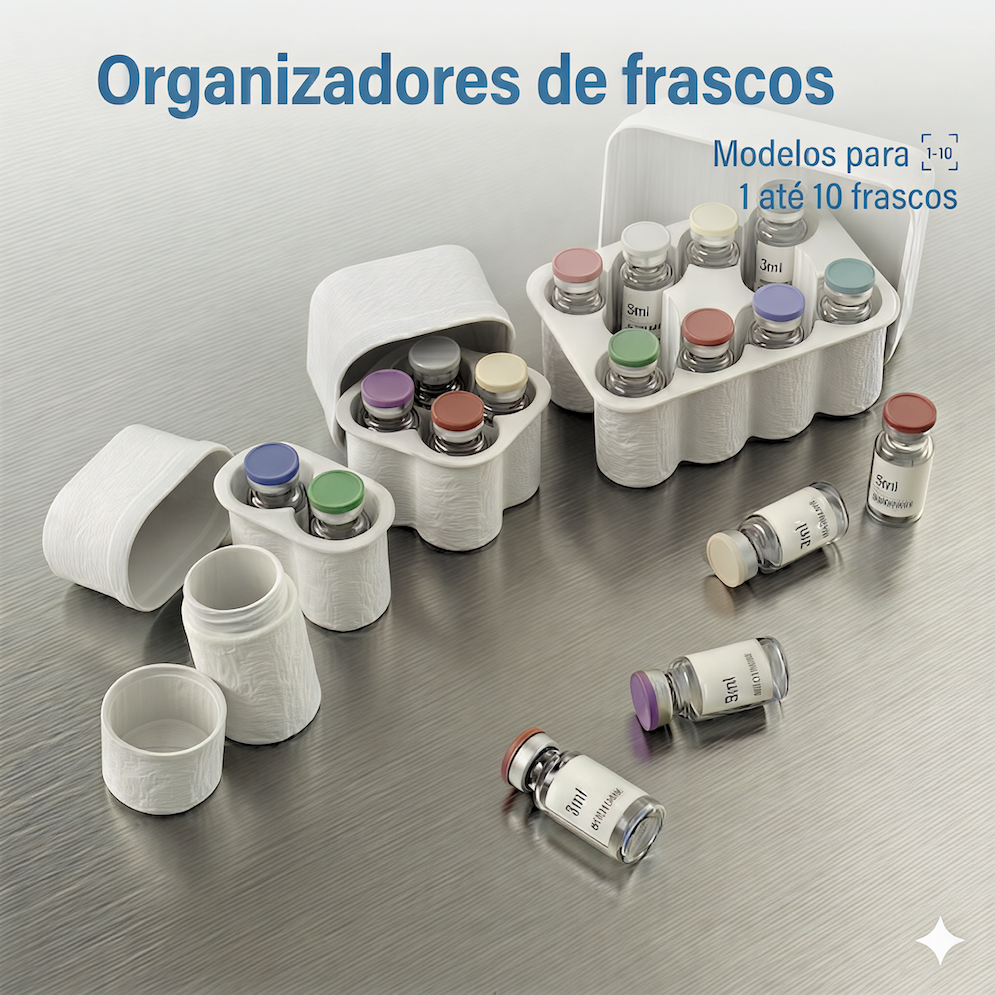 Suporte de Frascos Organizadores de Ampolas 0,5ml Caixa para 1, 2, 4 e 10 frascos Case Porta tirzer
