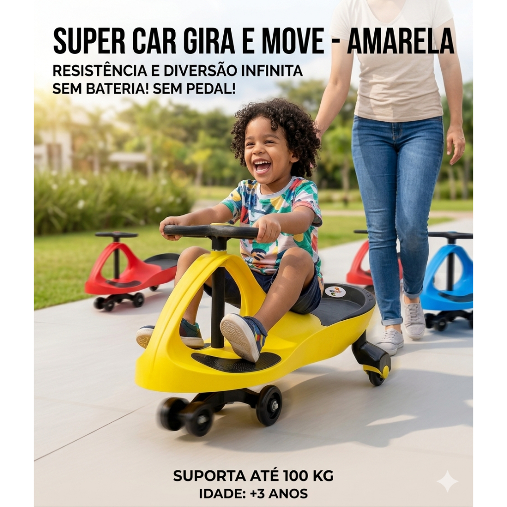 Carrinho De Rolimã Infantil Super Carro Amarelo Brinquedo Divertido Seguro