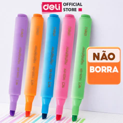 Marca-Texto Deli 5 Cores Ponta Chanfrada 1-4mm Canetas para Estudo Escritório e Anotações