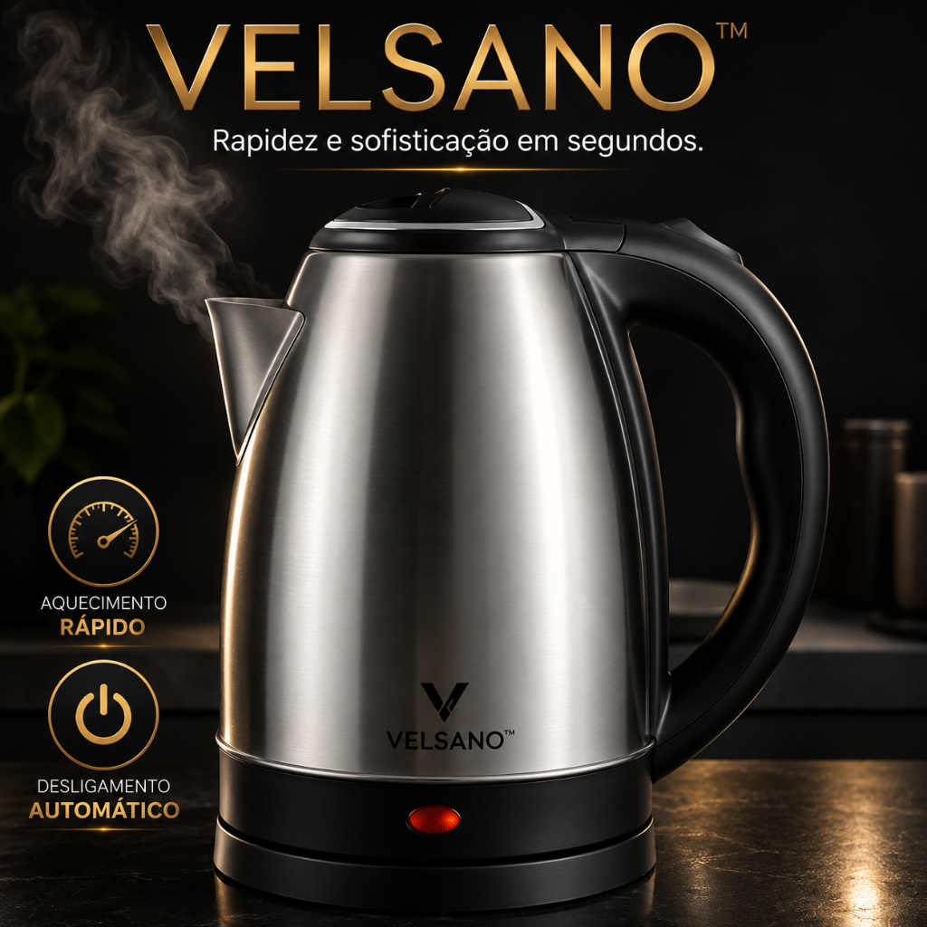 VELSANO™ Chaleira Elétrica Inox 1,8L 220V Base 360° Desligamento Automático Aquecimento Rápido