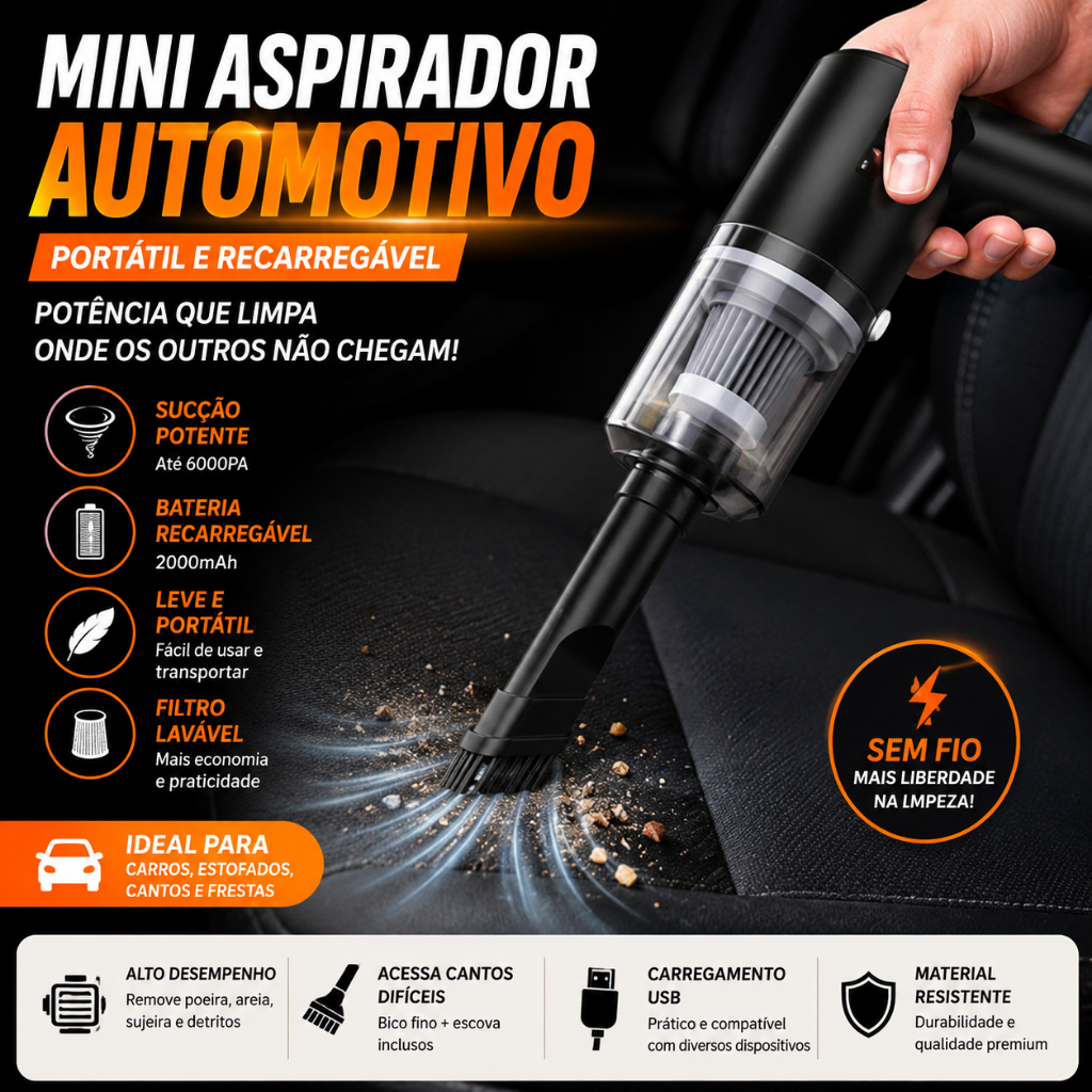 Mini Aspirador De Pó Automotivo Portátil Sem Fio Recarregável Potente Limpeza Carro