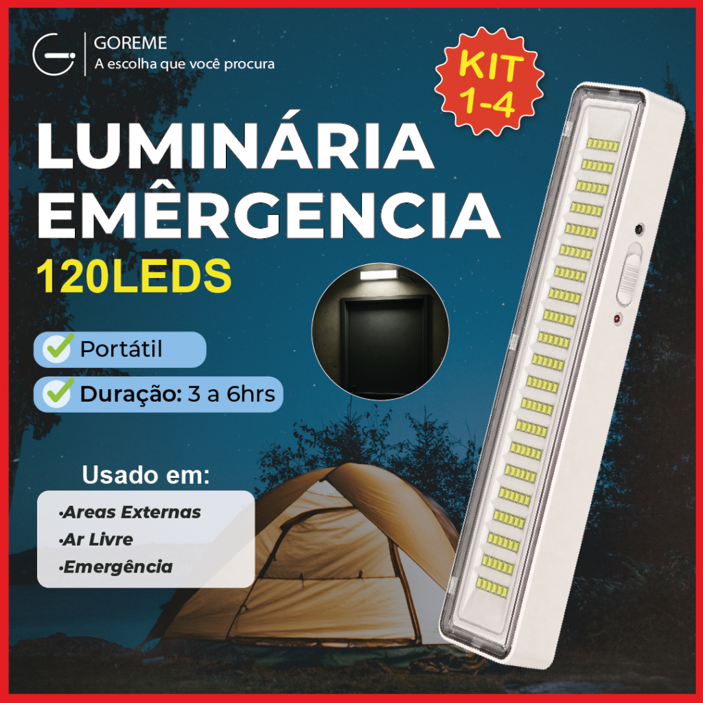 Luminária Emergência Portátil 120 Led PRO 15W Branco Frio 110V-220V Bivolt