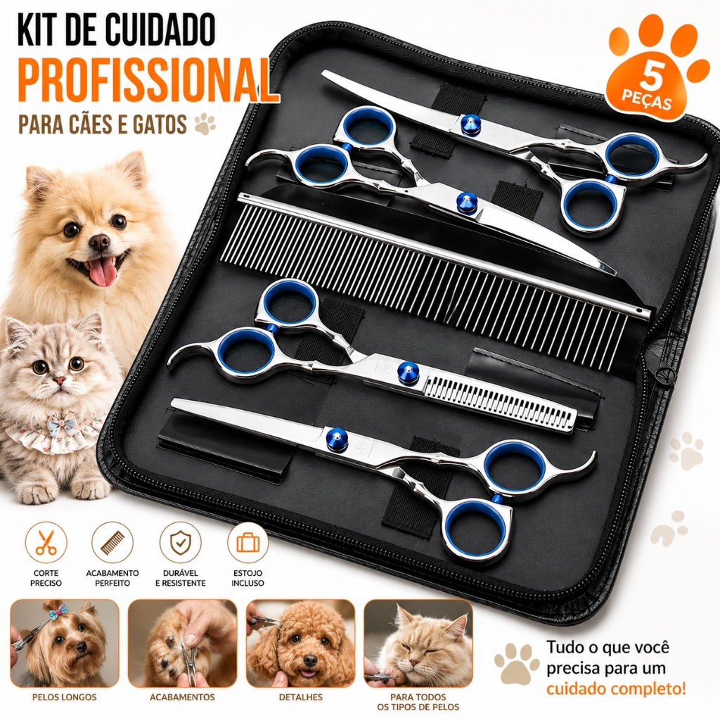 COMFORTSHIP>>Professional 5 in 1 Dog Grooming Scissors Set with Safety Tips, Sharp
