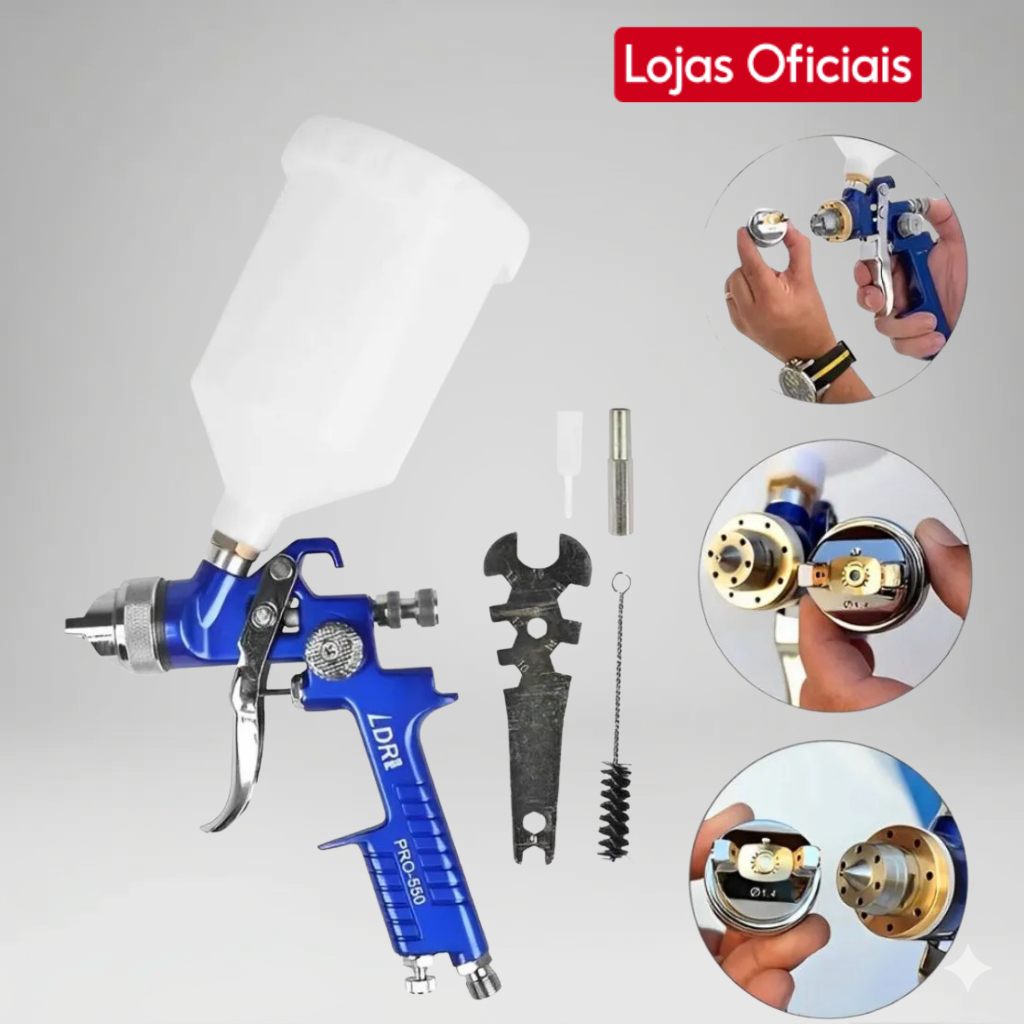 Pistola De Pintura Gravidade HVLP PDR Pro-550 Bico 1.4mm 600ml Profissional Verniz E Automotiva